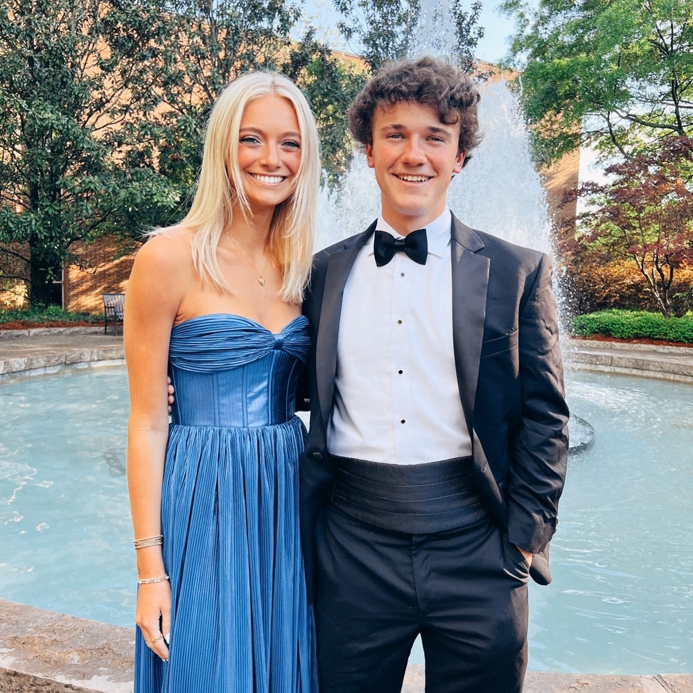 Bronx and Banco Florence Metallic Strapless Gown - Blue Size XS/2